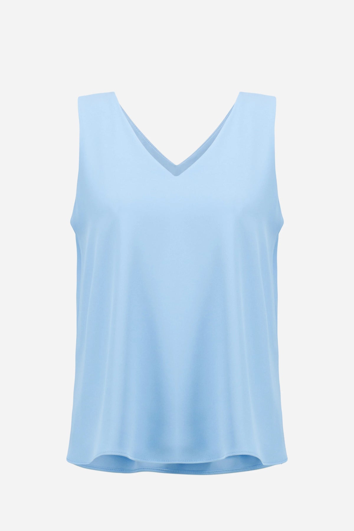 Joseph Ribkoff Sky Blue Woven Twill Sleeveless Straight Top With V-necklineline