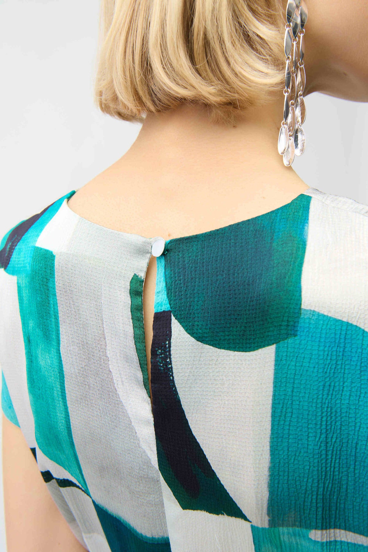 Joseph Ribkoff Green/Multi Textured Satin Geometric Print Fit and Flare Dress
