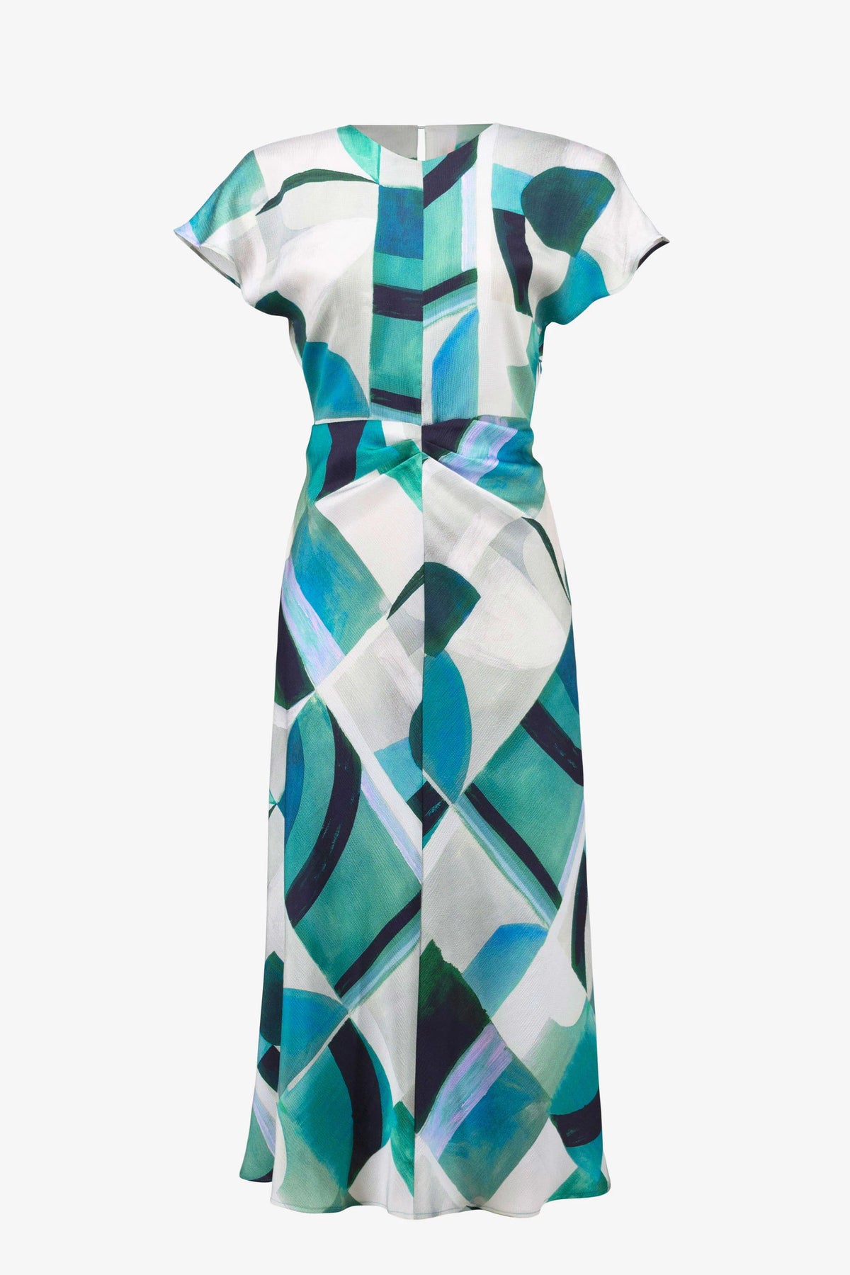 Joseph Ribkoff Green/Multi Textured Satin Geometric Print Fit and Flare Dress
