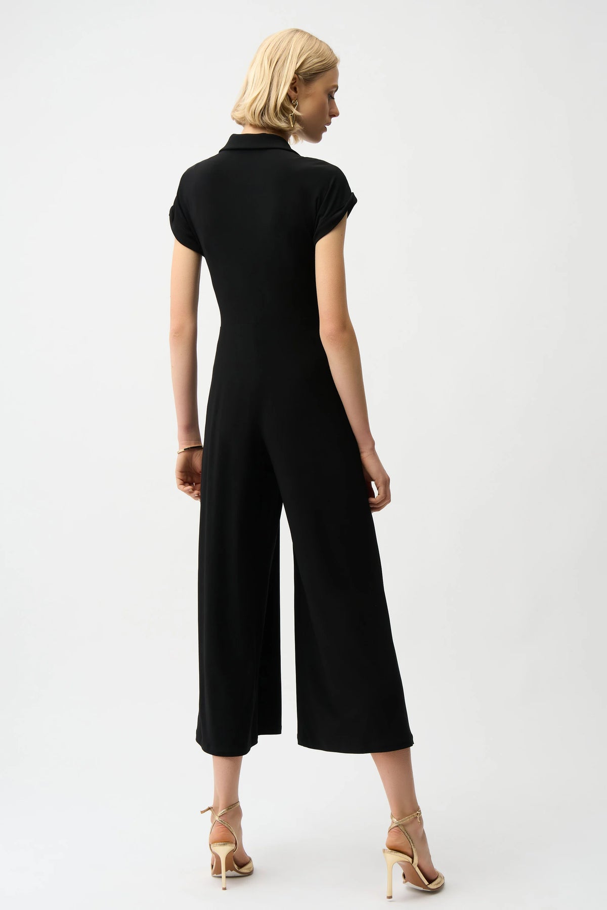 Joseph Ribkoff Black Silky Knit Culotte Jumpsuit With Gold Zipper
