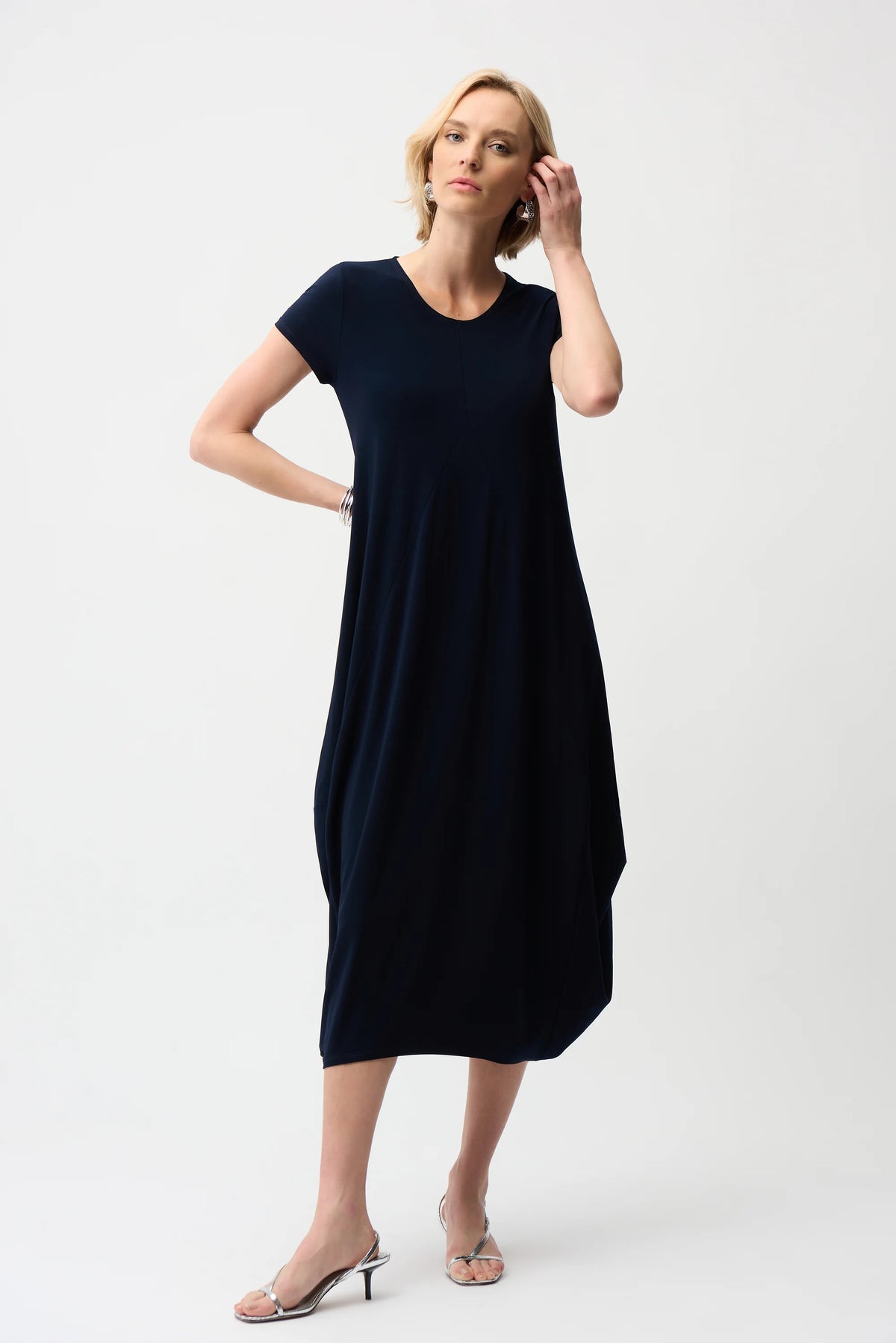 Joseph Ribkoff Midnight Blue Silky Knit Cocoon Dress With Scoop Neckline