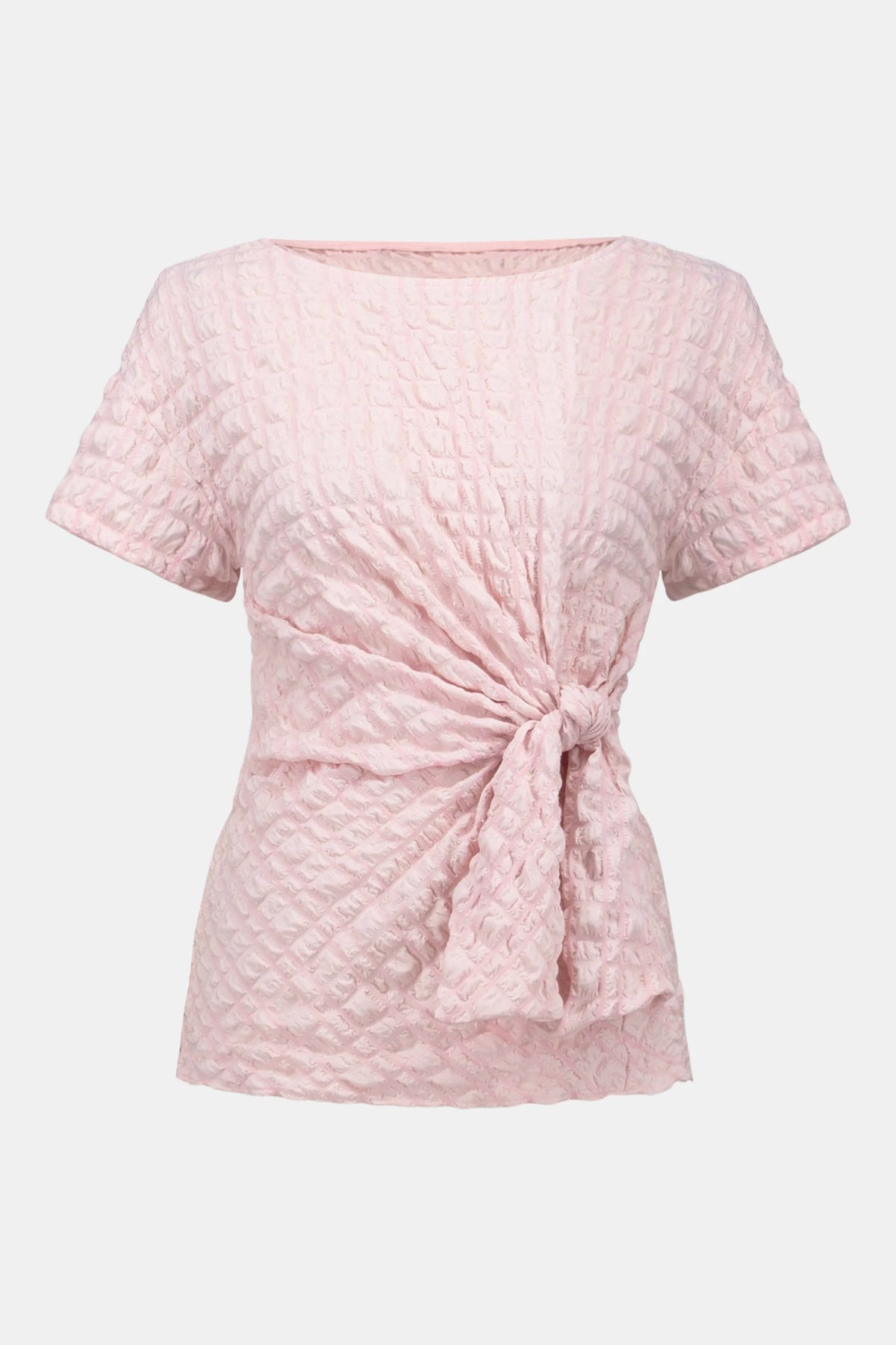 Joseph Ribkoff Petal Pink Bubble Jacquard Fitted Top With Sash Knot