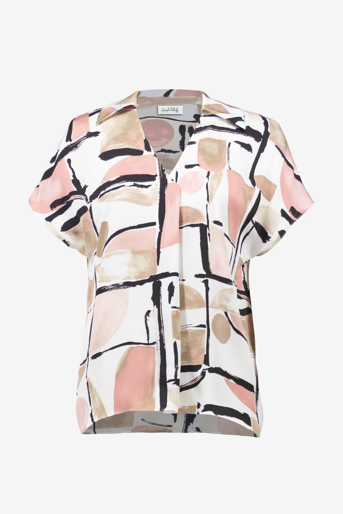 Joseph Ribkoff Vanilla/Multi Recycled Satin Abstract Print Boxy Top With V-neckline