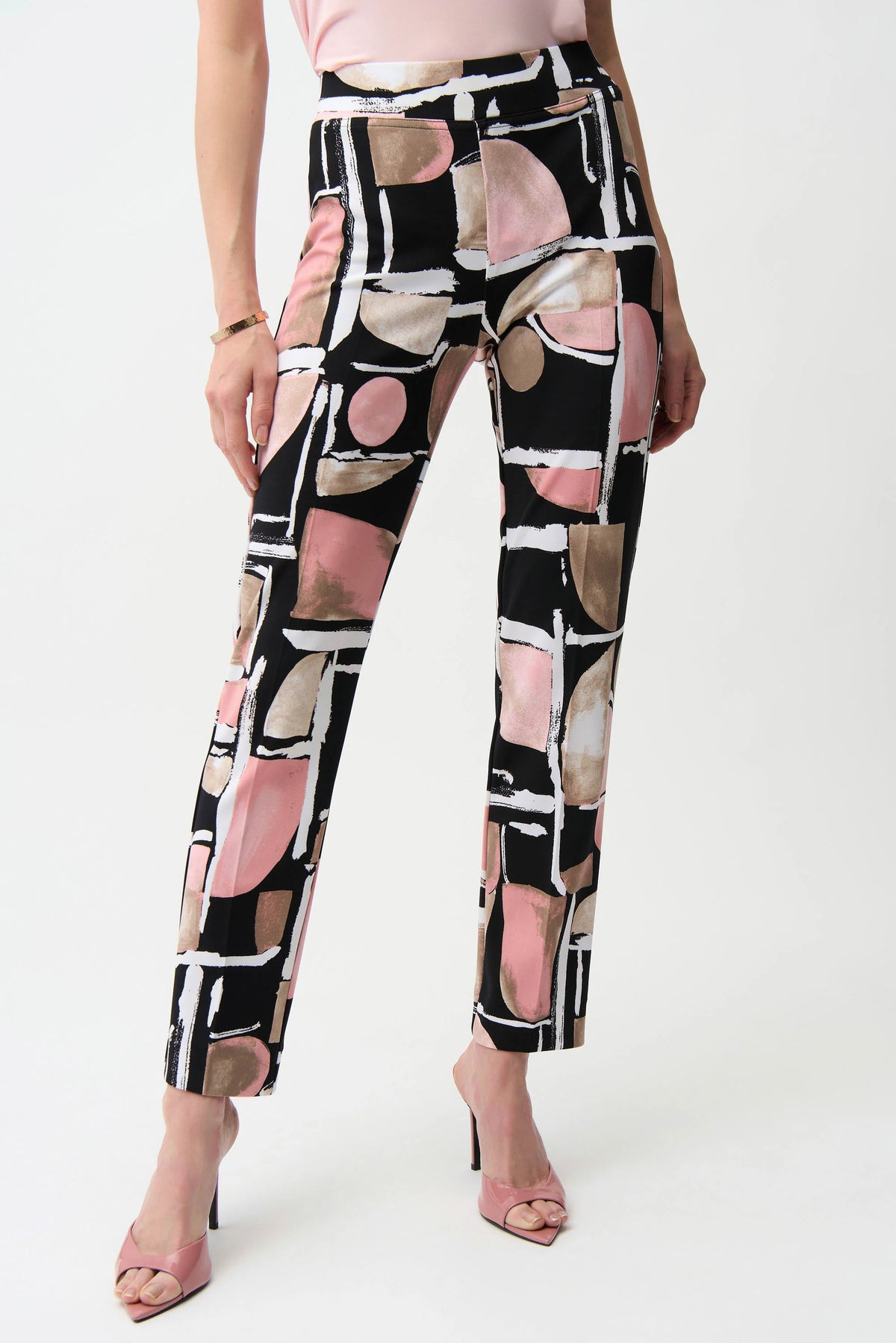 Joseph Ribkoff Black/Multi Silky Knit Abstract Print Straight Pull-On Pants