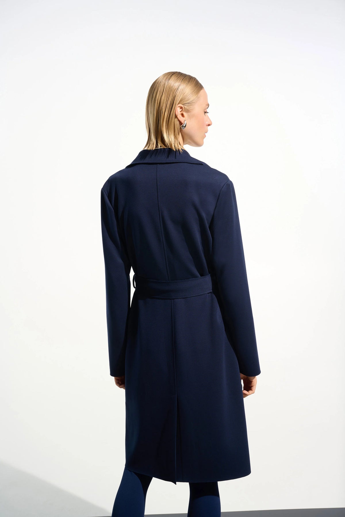 Joseph Ribkoff Indigo Scuba Jersey Straight Coat With Sash