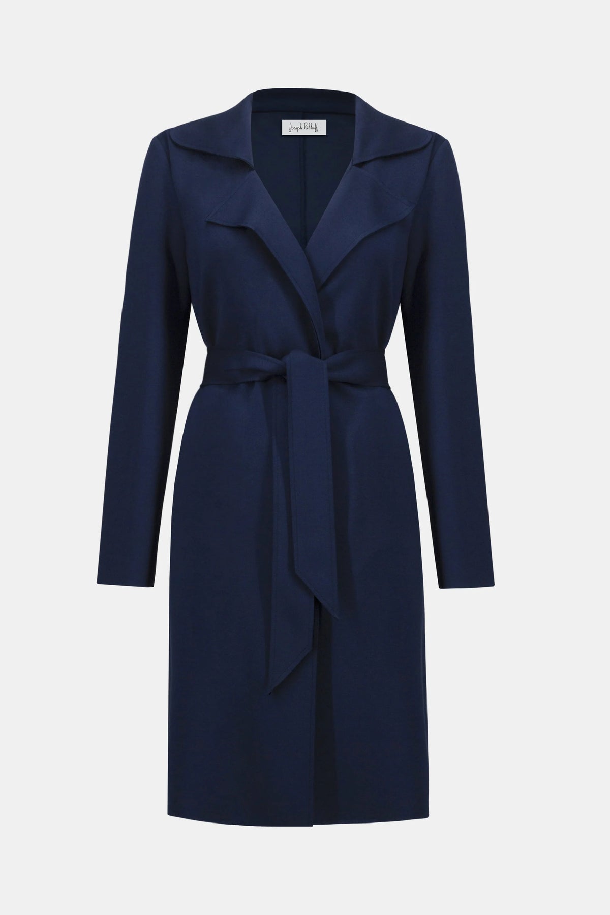 Joseph Ribkoff Indigo Scuba Jersey Straight Coat With Sash