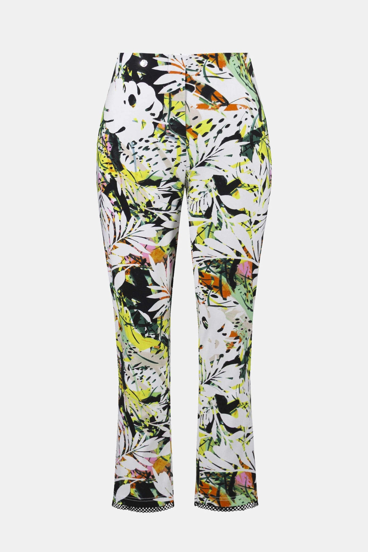 Joseph Ribkoff Vanilla/Multi Millennium Tropical Print Pull-On Pants With Mesh Detail