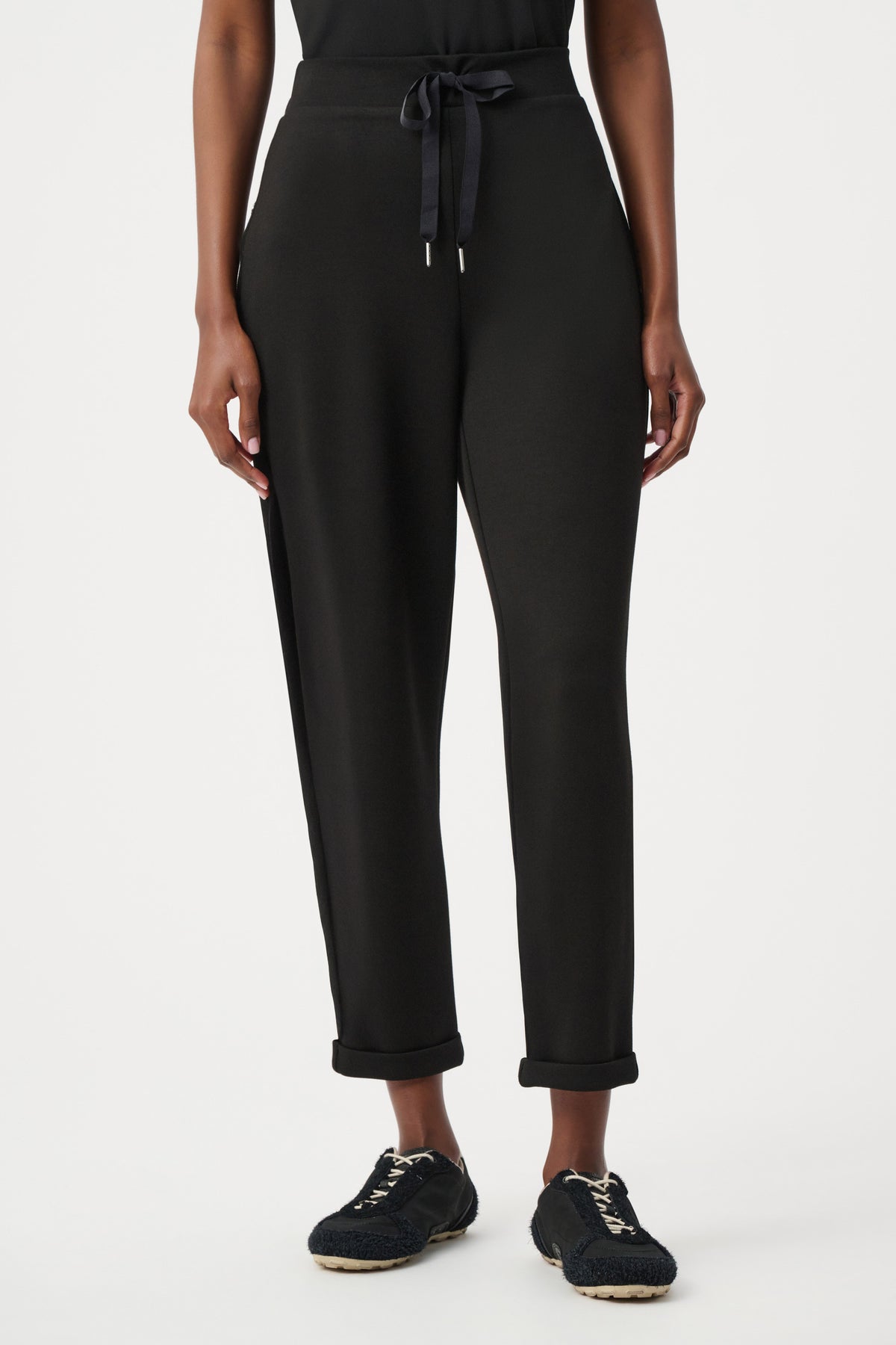 Joseph Ribkoff Black Scuba Jersey Pull-On Jogger Pants With Drawstring Waist