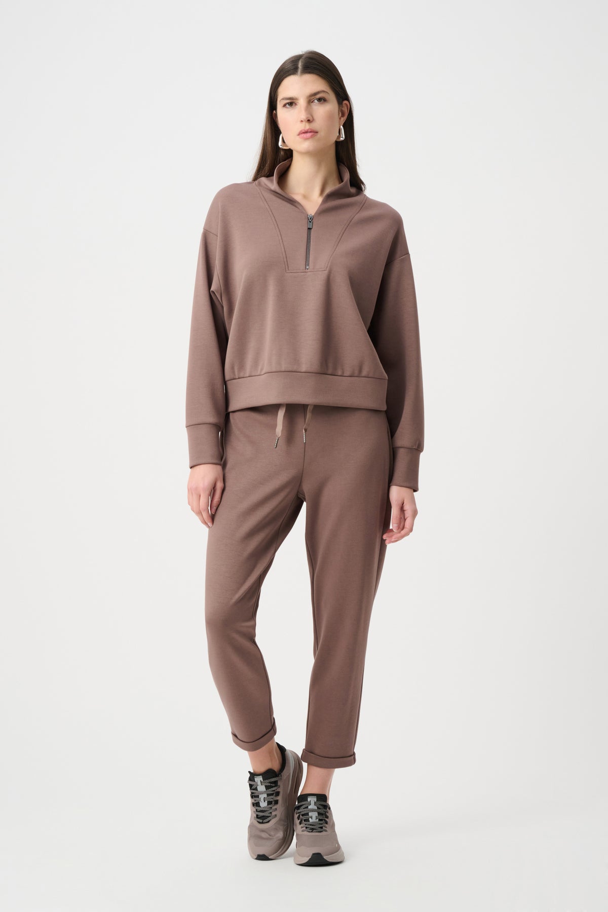 Joseph Ribkoff Mink Scuba Jersey Pull-On Jogger Pants With Drawstring Waist