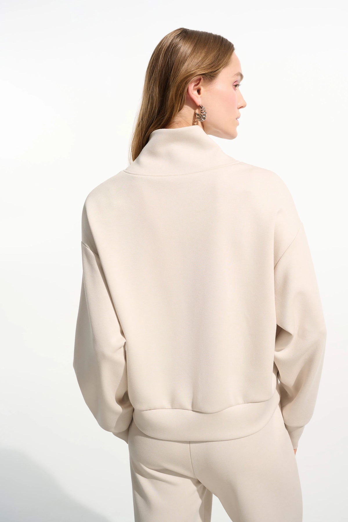 Joseph Ribkoff Moonstone Scuba Jersey Boxy Sweatshirt With High Collar and Front Zipper
