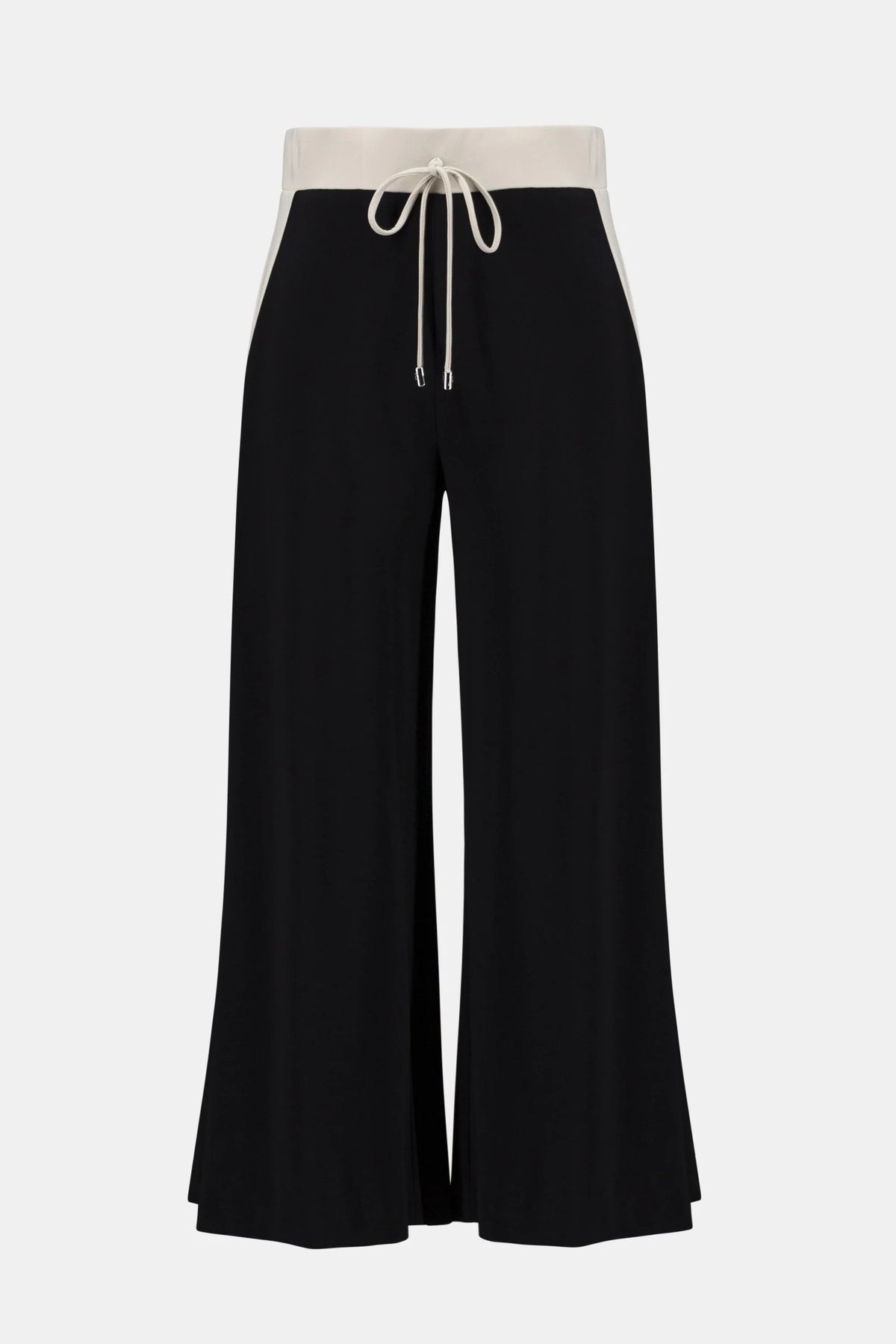 Joseph Ribkoff Black/Moonstone Silky Knit Color Block Wide Leg Pull-On Pants