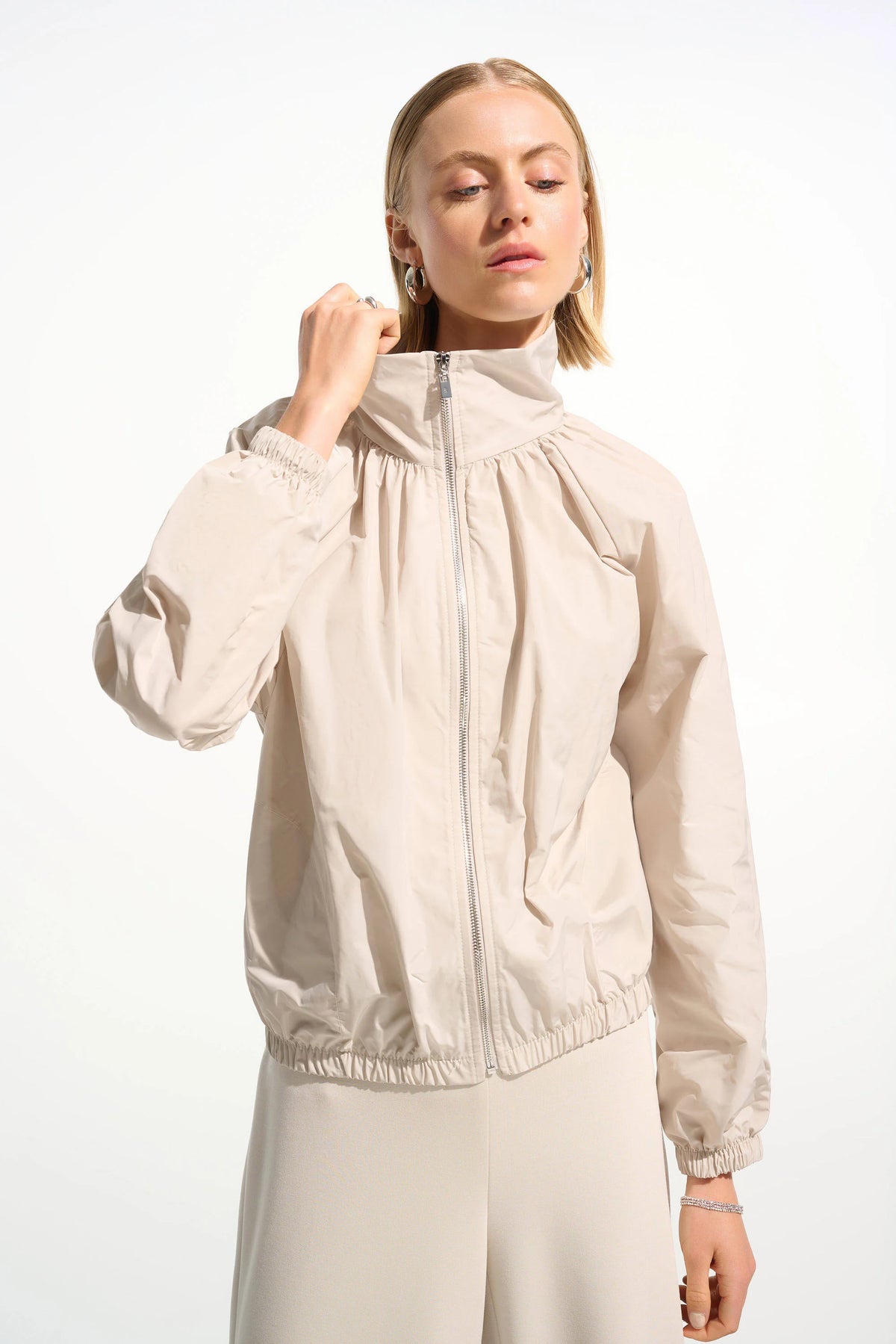 Joseph Ribkoff Moonstone Memory Cocoon Outdoor Jacket With Funnel Collar