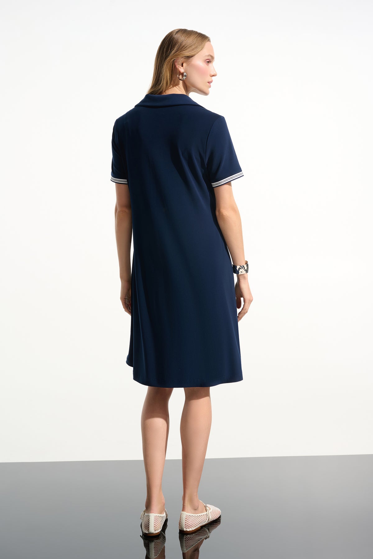Joseph Ribkoff Indigo Silky Knit Trapeze Dress With Polo Collar