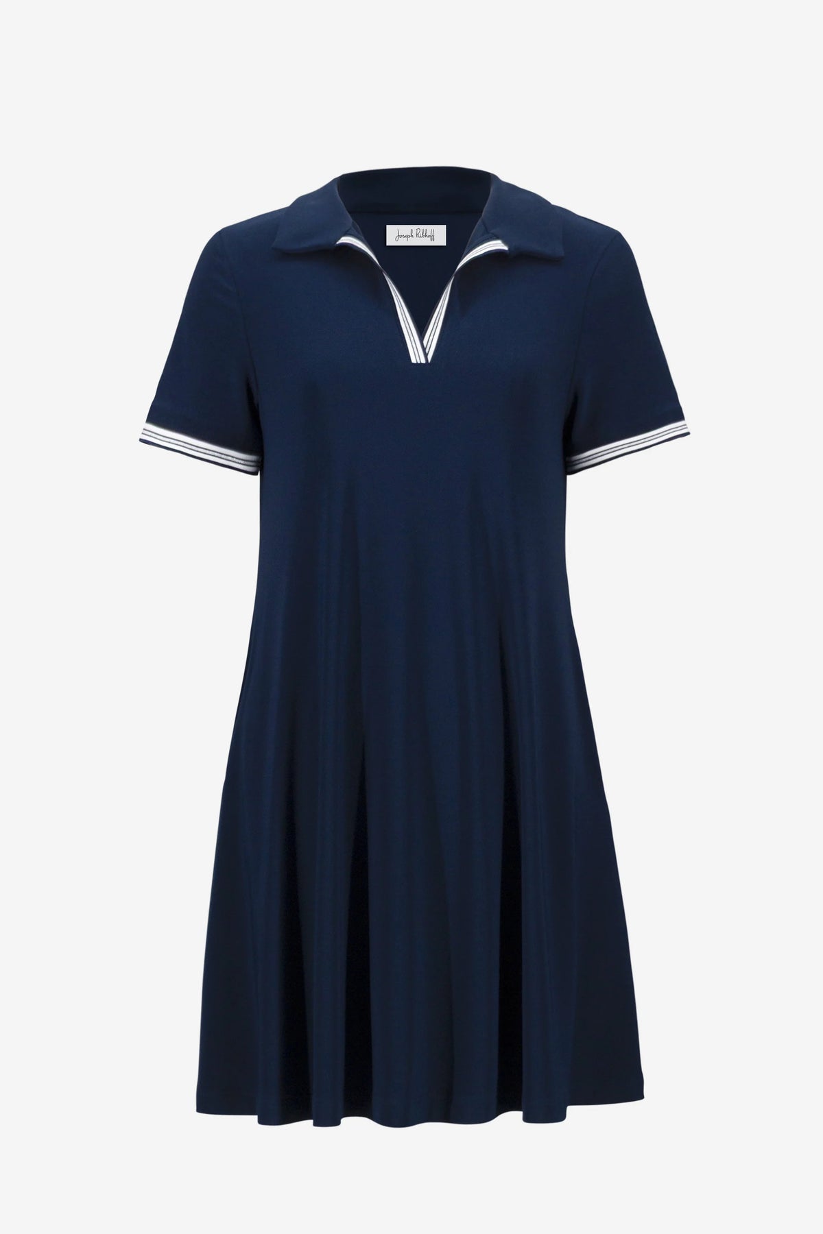 Joseph Ribkoff Indigo Silky Knit Trapeze Dress With Polo Collar