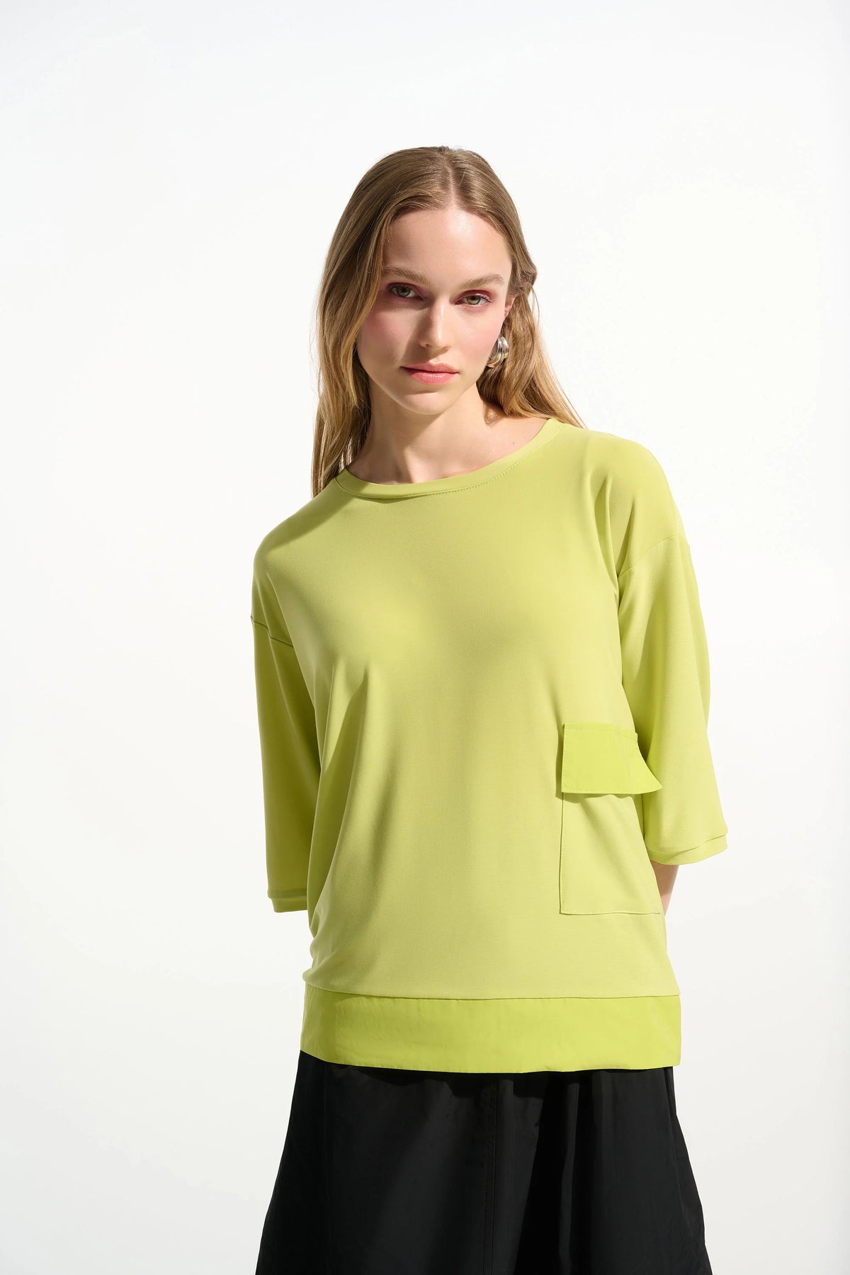 Joseph Ribkoff Honeydew Silky Knit And Memory Boxy Tunic With Pocket Detail