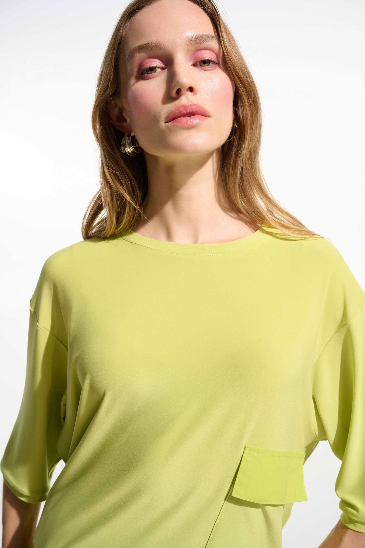 Joseph Ribkoff Honeydew Silky Knit And Memory Boxy Tunic With Pocket Detail