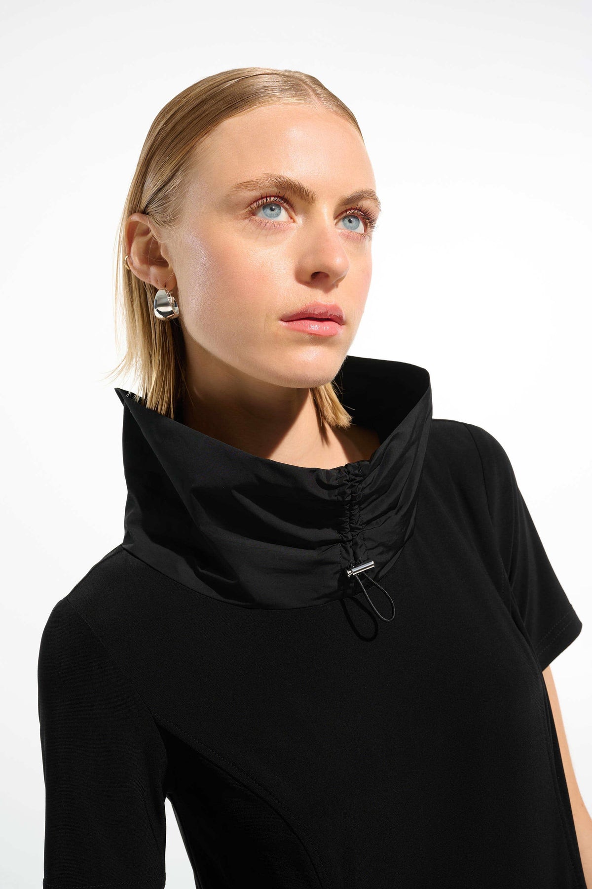 Joseph Ribkoff Black Silky Knit Cocoon Dress With Memory Funnel Collar