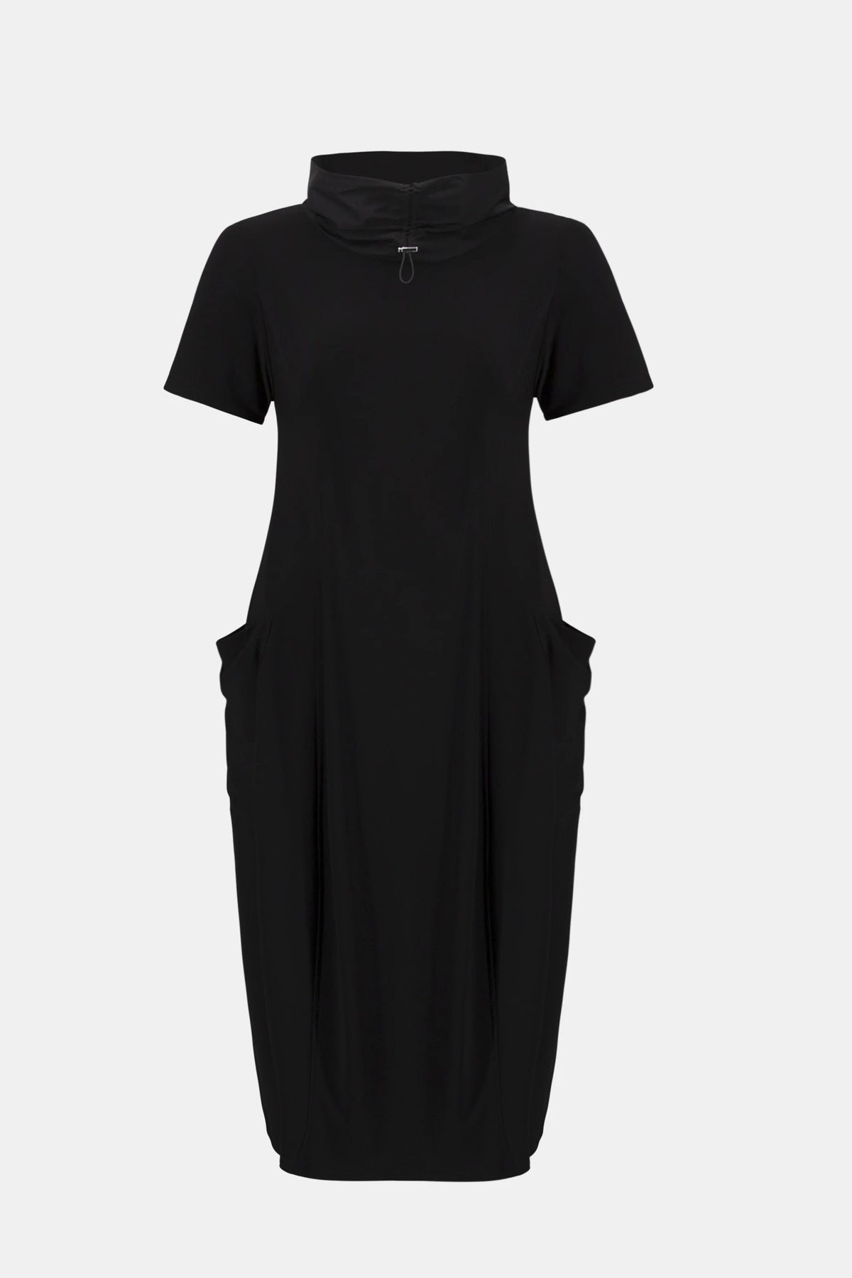 Joseph Ribkoff Black Silky Knit Cocoon Dress With Memory Funnel Collar