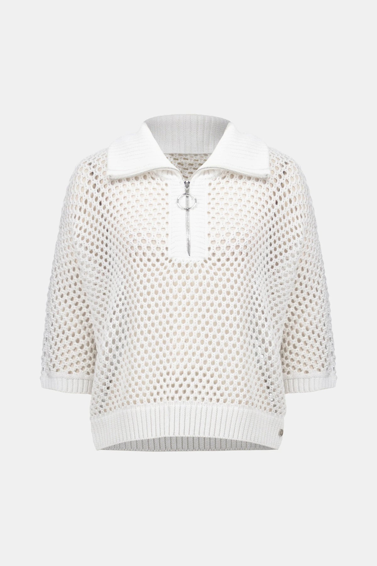 Joseph Ribkoff Vanilla Vicscose Blend Boxy Sweater Knit With Zipped Neckline