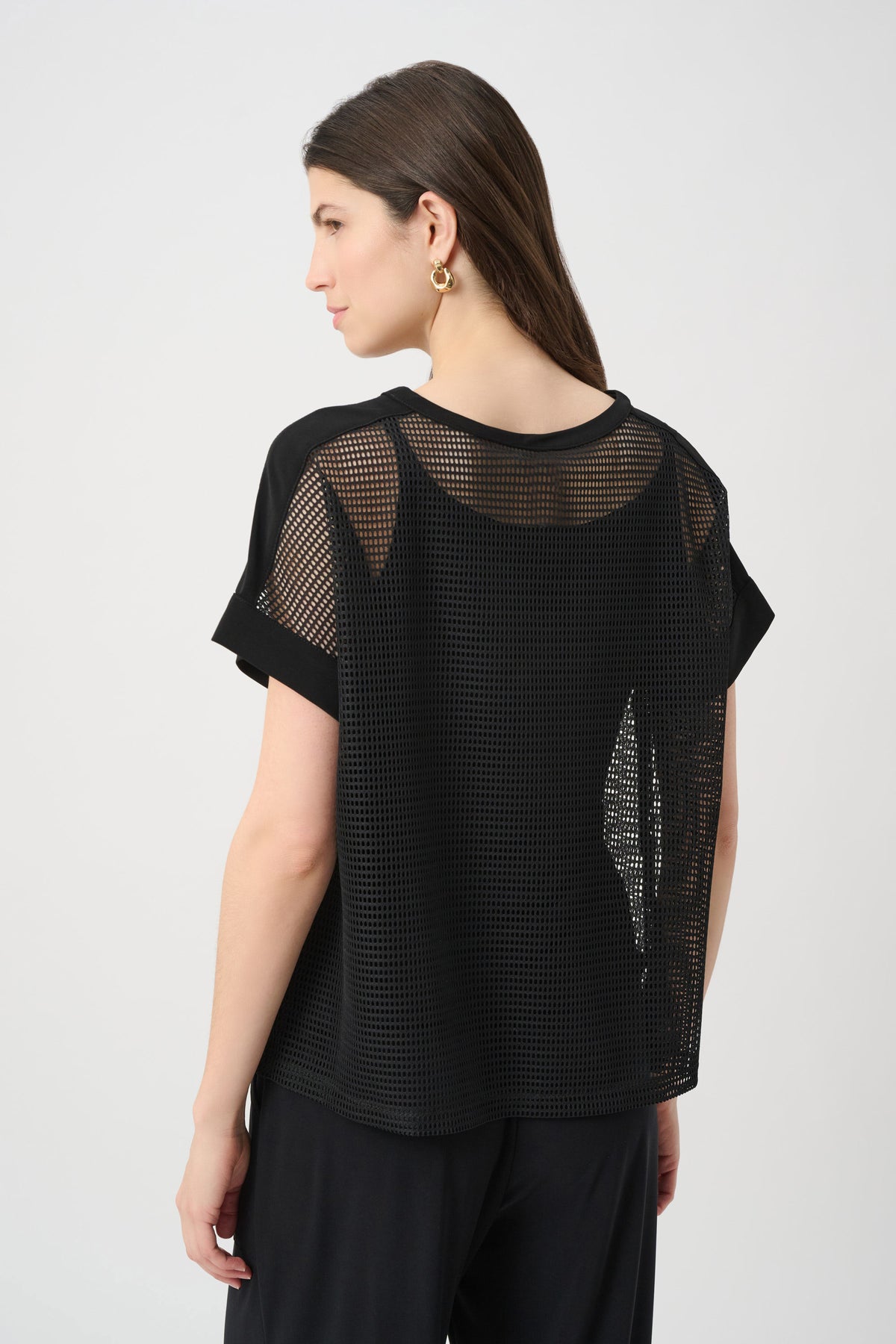 Joseph Ribkoff Black Silky Knit and Mesh Straight Top