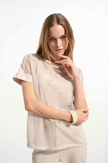 Joseph Ribkoff Moonstone Silky Knit and Mesh Straight Top