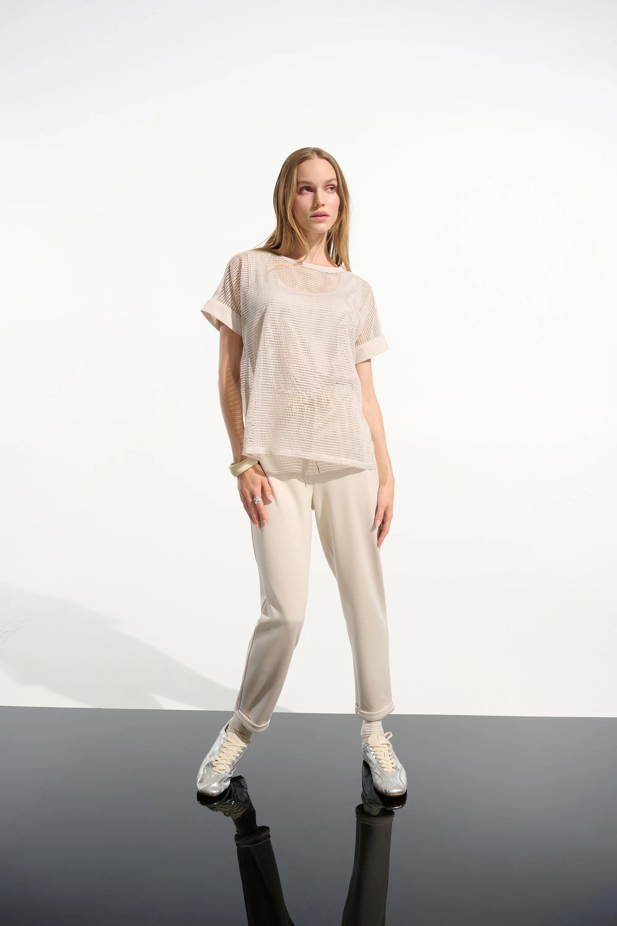 Joseph Ribkoff Moonstone Silky Knit and Mesh Straight Top