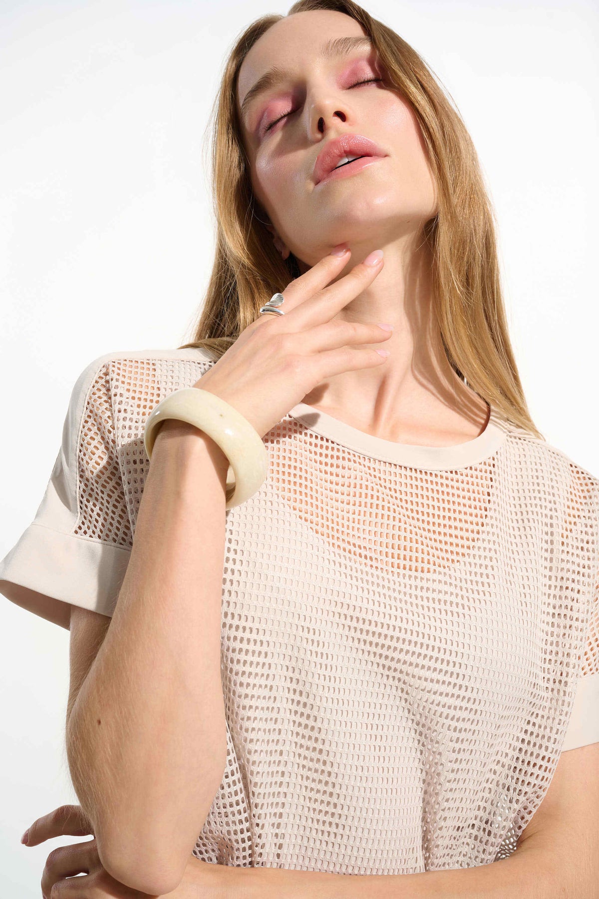 Joseph Ribkoff Moonstone Silky Knit and Mesh Straight Top