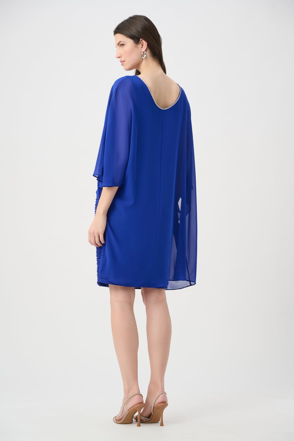 Joseph Ribkoff Royal Saphire Signature Cascade Knit Sheath Dress With Chiffon Poncho Overlay