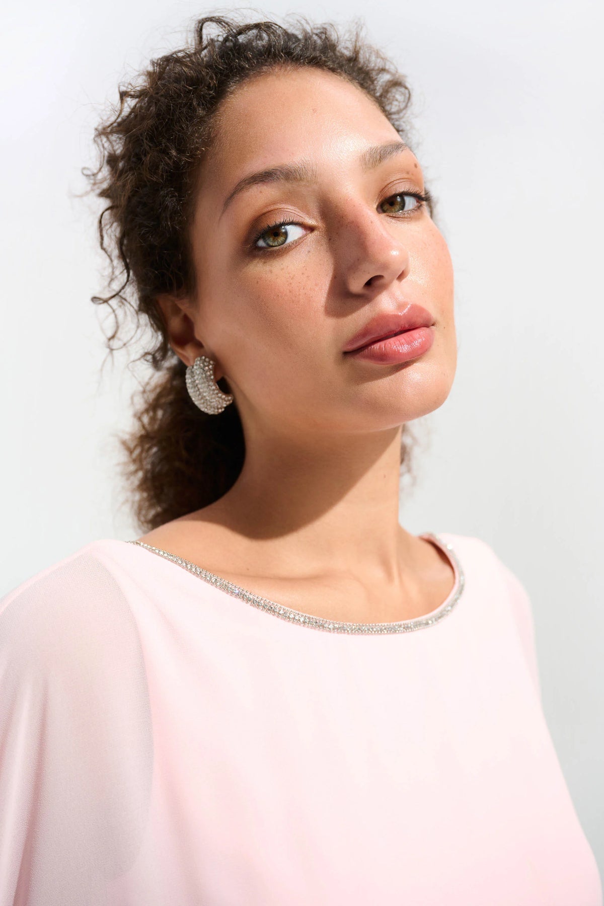 Joseph Ribkoff Petal Pink Signature | Cascade Knit Sheath Dress With Chiffon Poncho Overlay