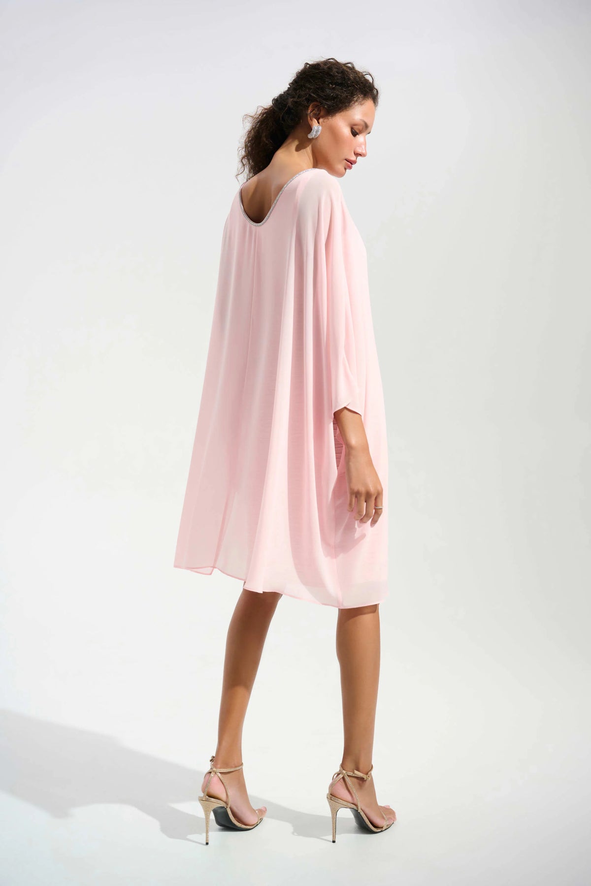 Joseph Ribkoff Petal Pink Signature | Cascade Knit Sheath Dress With Chiffon Poncho Overlay