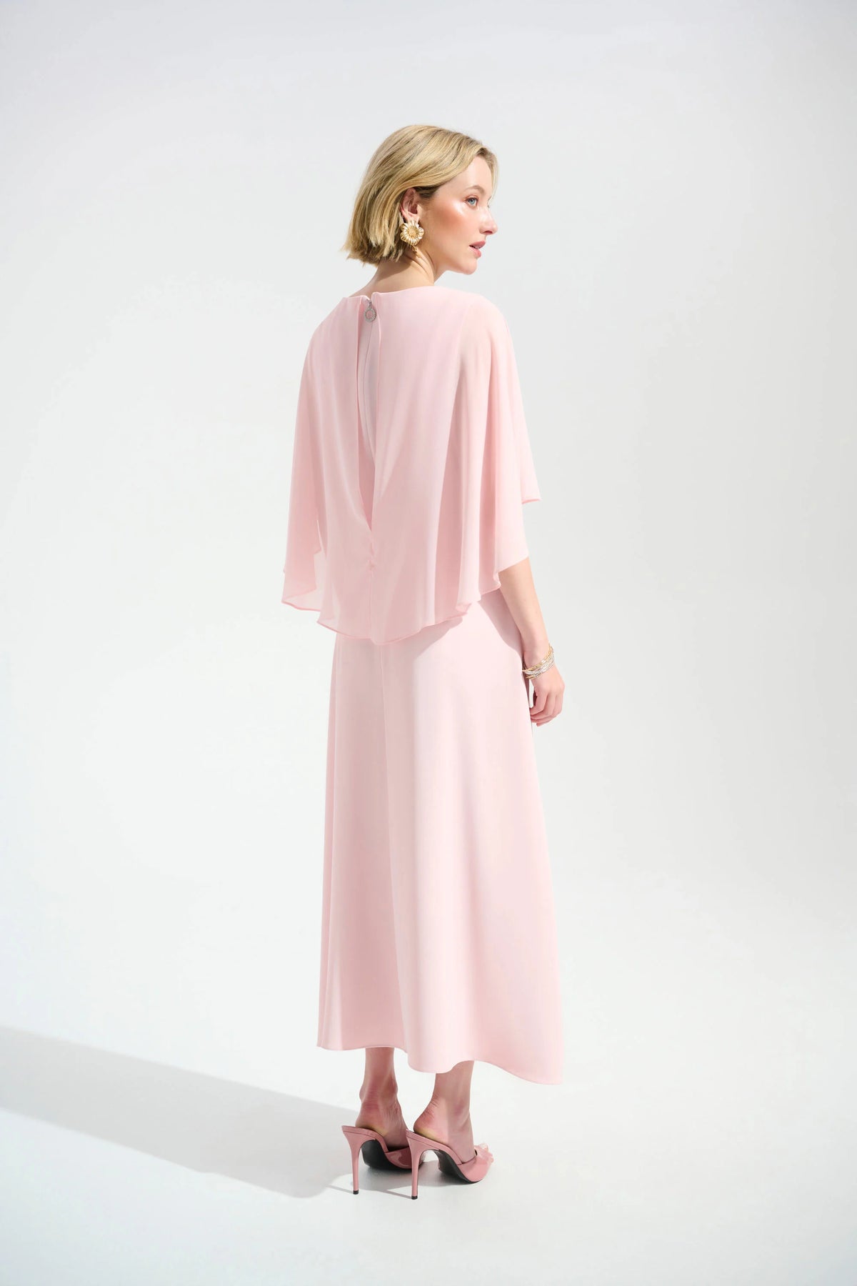 Joseph Ribkoff Petal Pink Signature | Woven Twill A-Line Dress With Chiffon Overlay