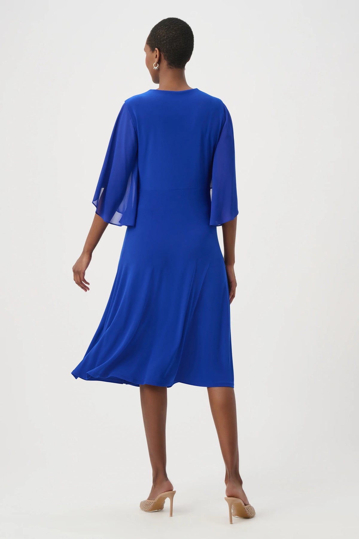 Joseph Ribkoff Royal Sapphire Signature Silky Knit Fit and Flare Dress With Chiffon Draped Sash
