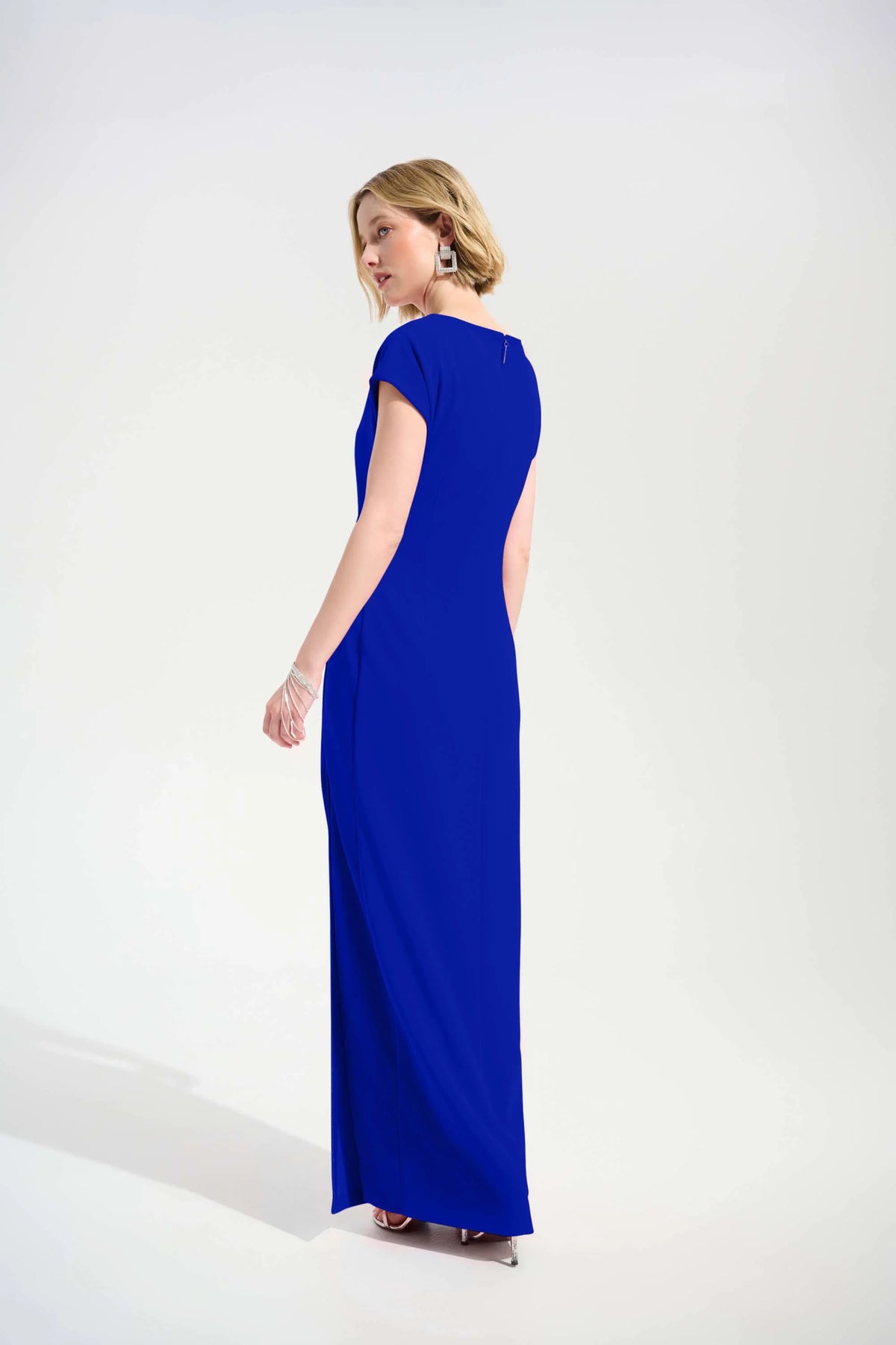 Joseph Ribkoff Royal Sapphire Signature | Scuba Crepe Sheath Gown With Rhinestones Piping
