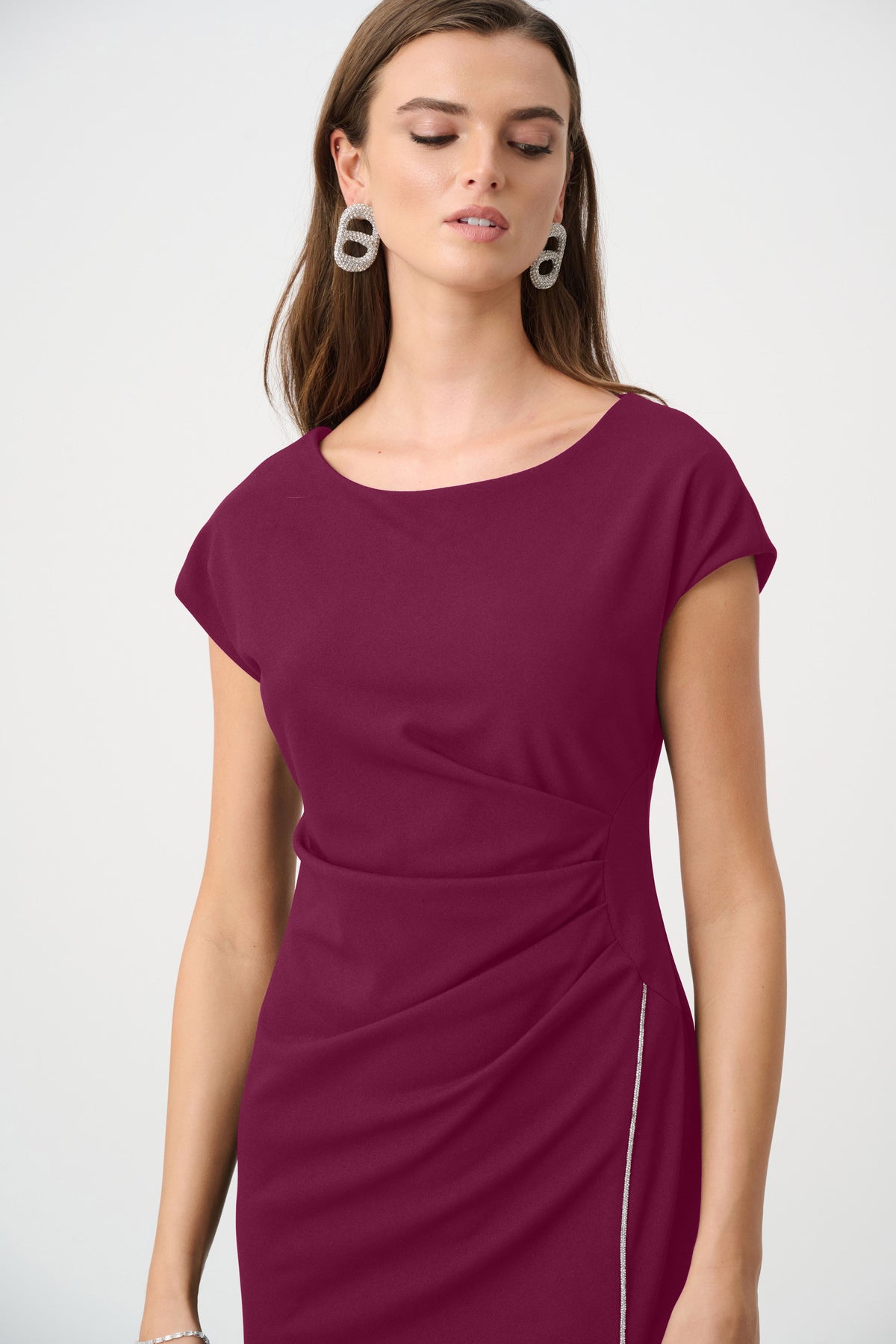 Joseph Ribkoff Berry Burst Signature | Scuba Crepe Sheath Gown With Rhinestones Piping