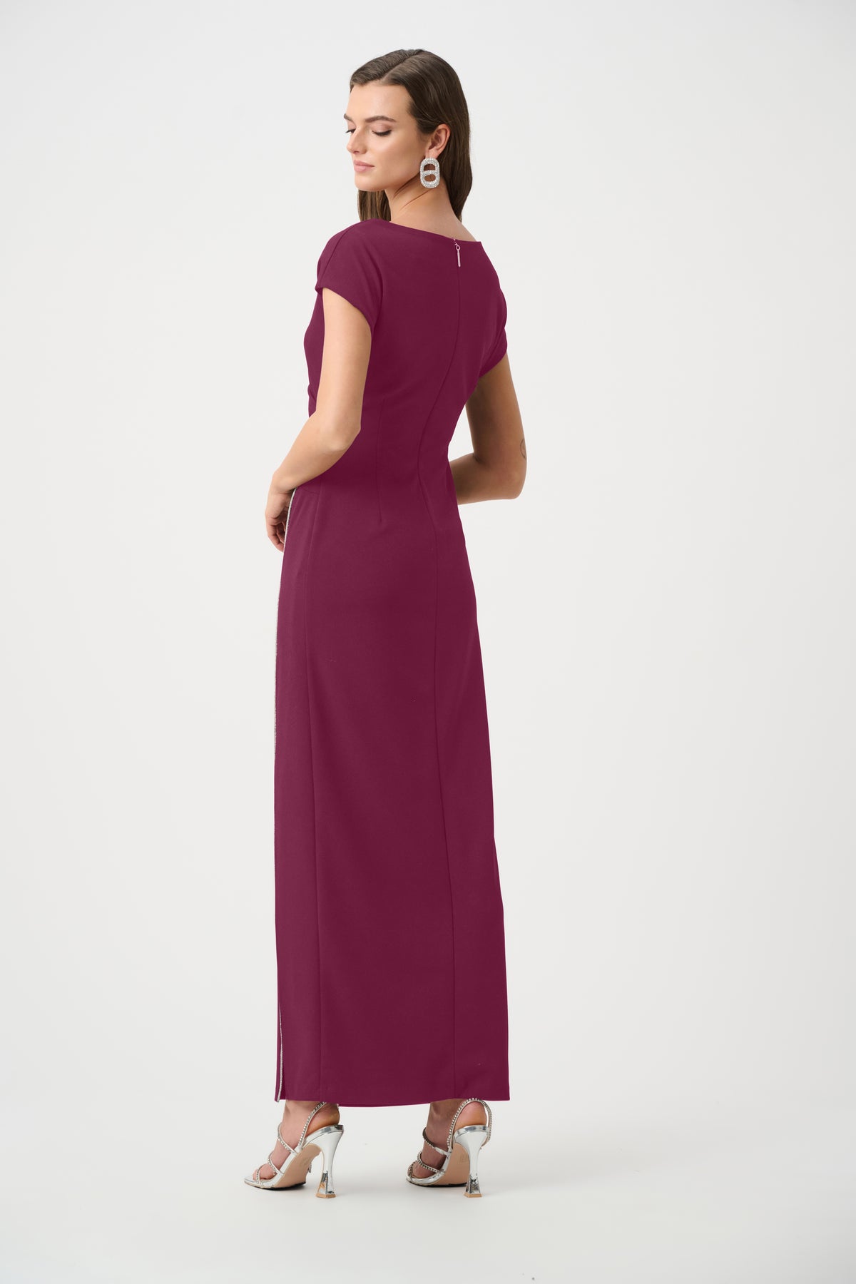 Joseph Ribkoff Berry Burst Signature | Scuba Crepe Sheath Gown With Rhinestones Piping