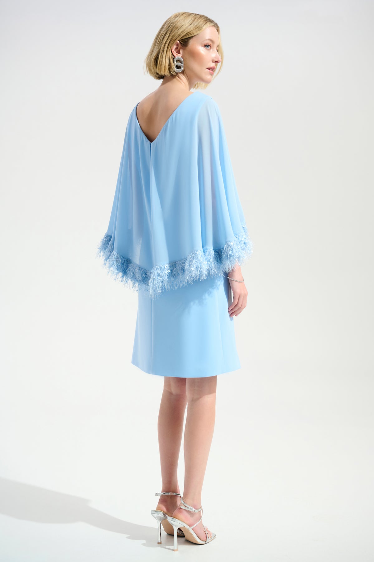 Joseph Ribkoff Signature | Silky Knit A-Line Dress With Chiffon Cape And Novelty Trim