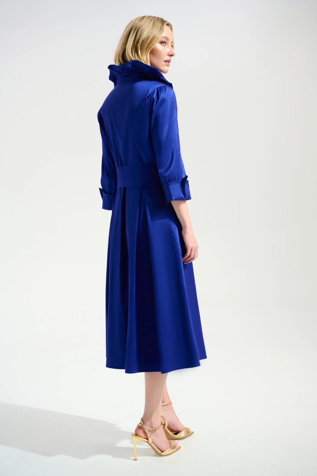 Joseph Ribkoff Royal Saphire Signature | Stretch Taffeta Fit And Flare Dress With Lapel Collar
