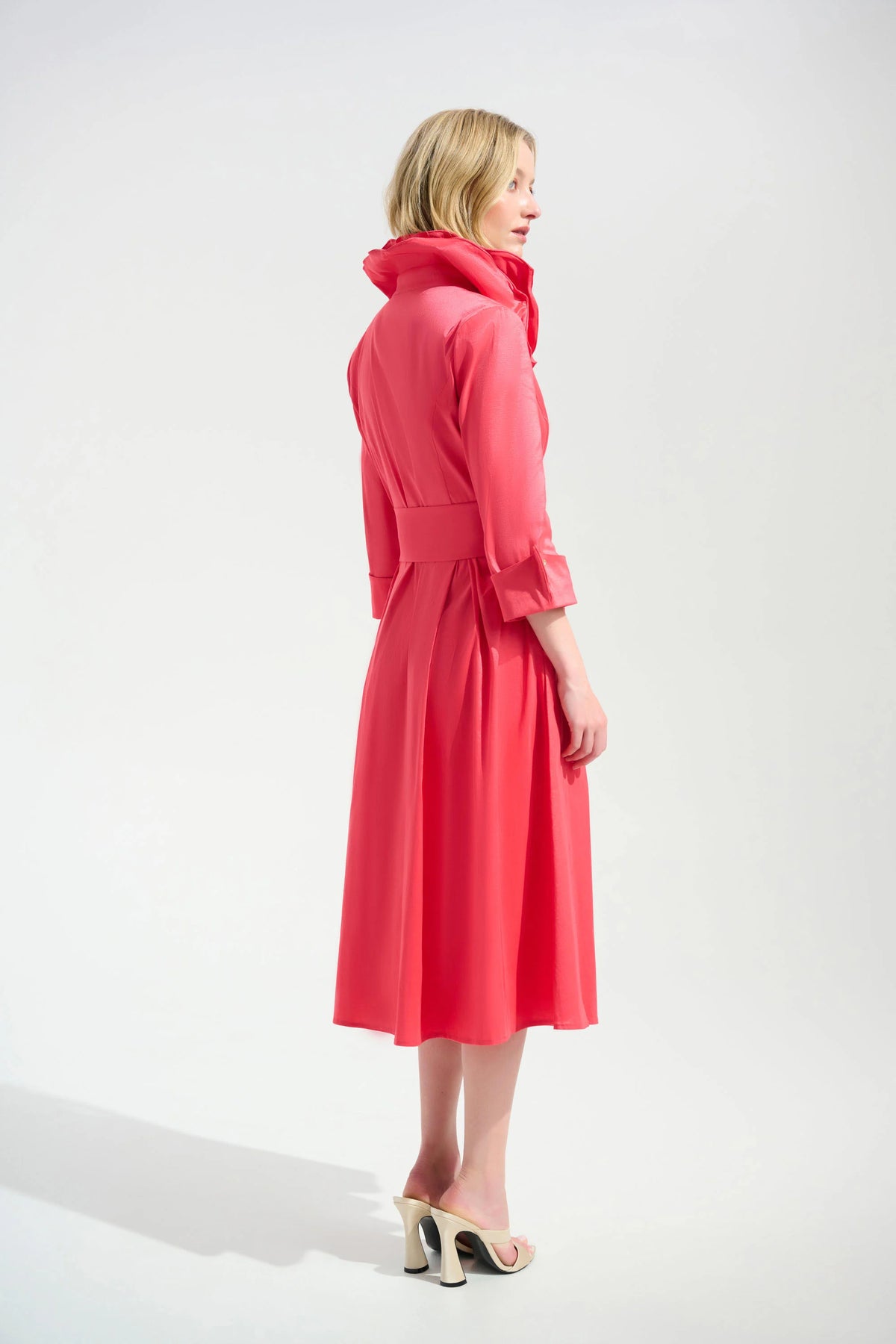 Joseph Ribkoff Paradise Coral Signature | Stretch Taffeta Fit And Flare Dress With Lapel Collar
