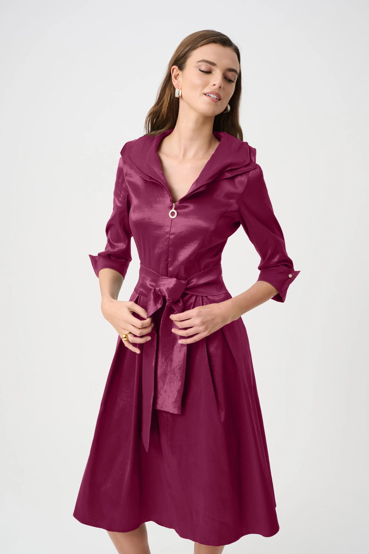 Joseph Ribkoff Berry Burst Signature | Stretch Taffeta Fit And Flare Dress With Lapel Collar