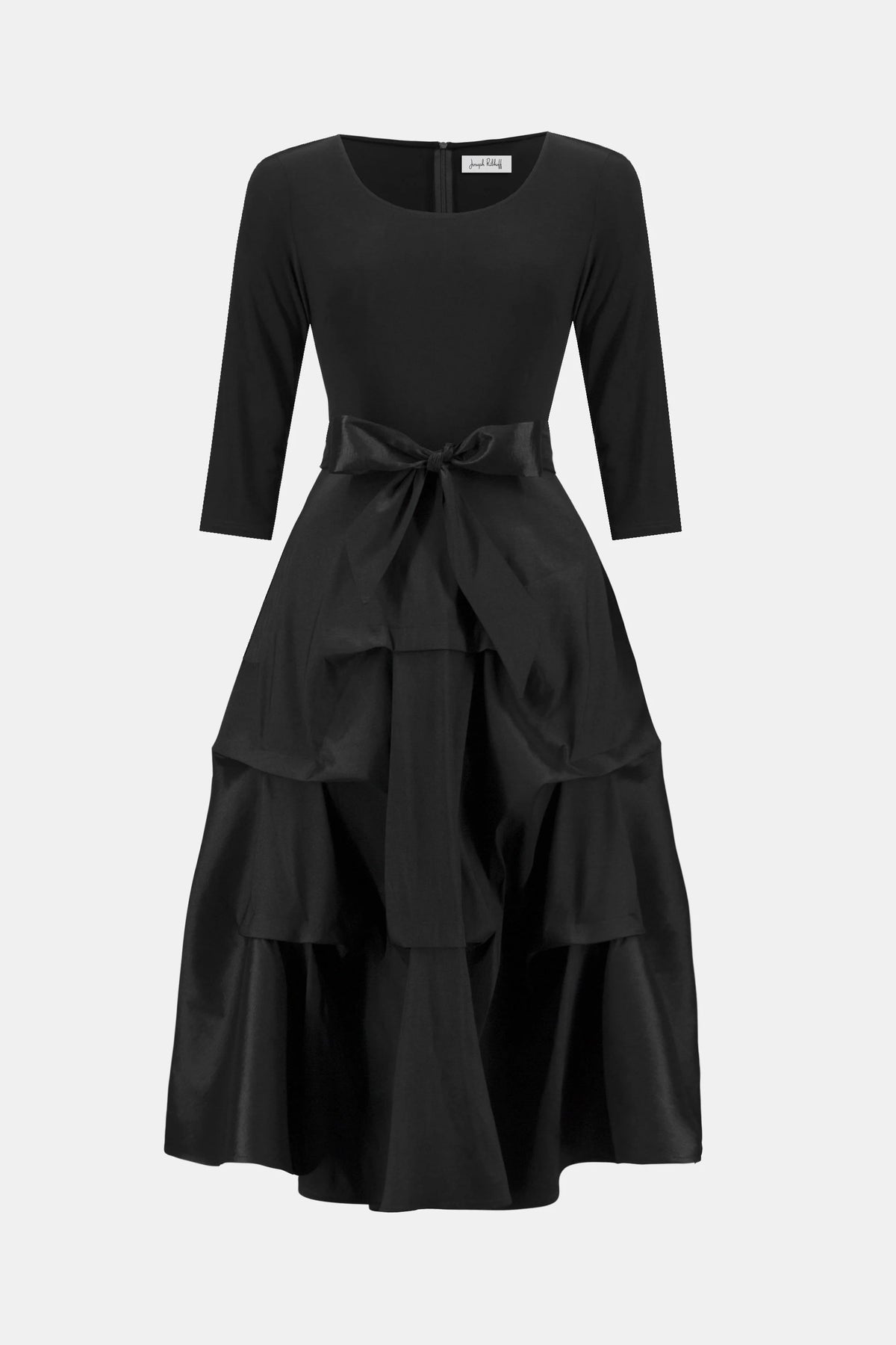 Joseph Ribkoff Black Signature | Stretch Taffeta Fit And Flare Dress With Silky Knit Bodice