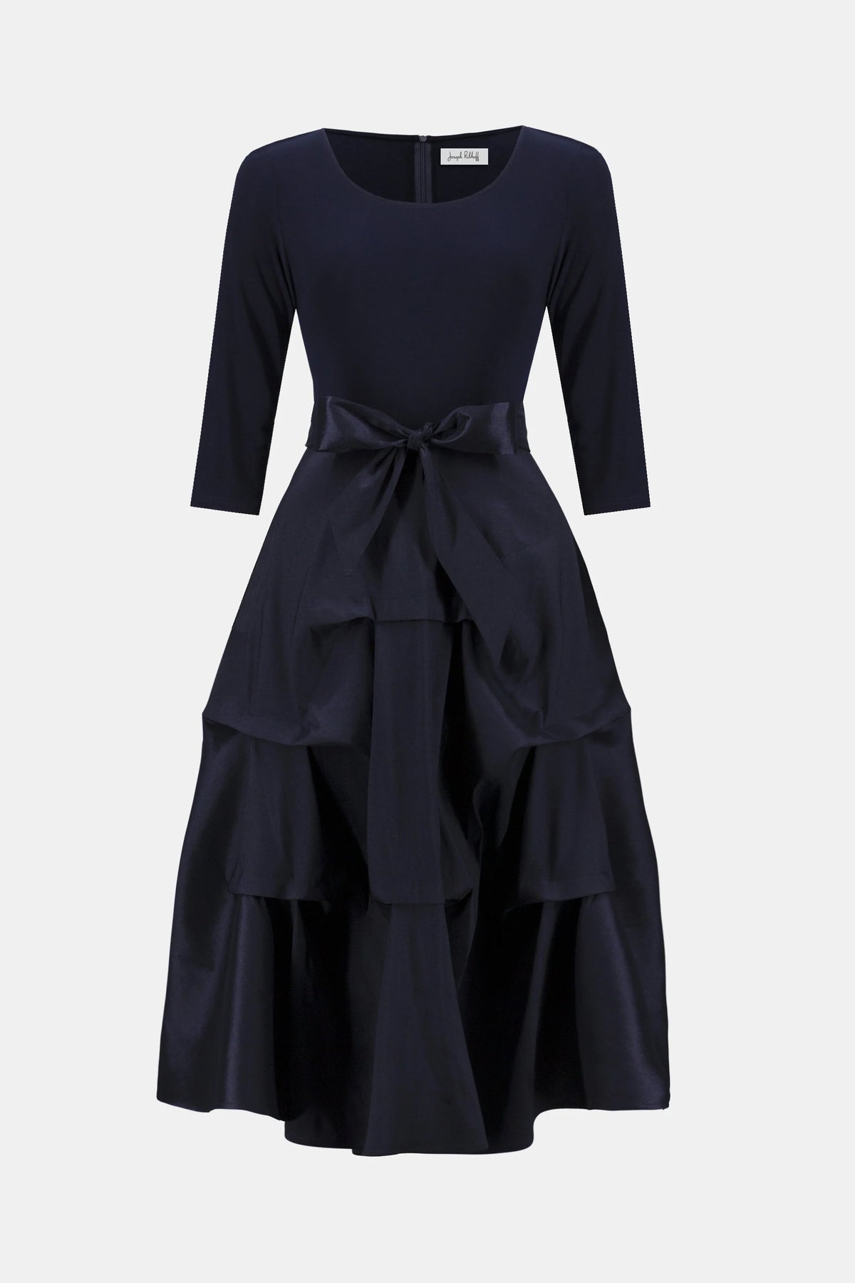 Joseph Ribkoff Midnight Blue Signature Stretch Taffeta Fit And Flare Dress With Silky Knit Bodice
