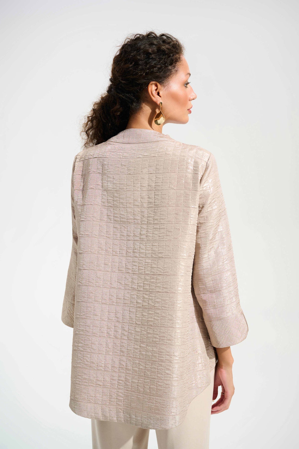 Joseph Ribkoff Sand Signature | Foiled Textured Jacquard Trapeze Jacket With Statement Button