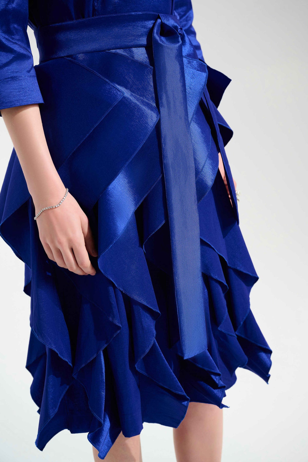 Joseph Ribkoff Signature | Stretch Taffeta Fit And Flare Dress With Cascading Ruffle Skirt