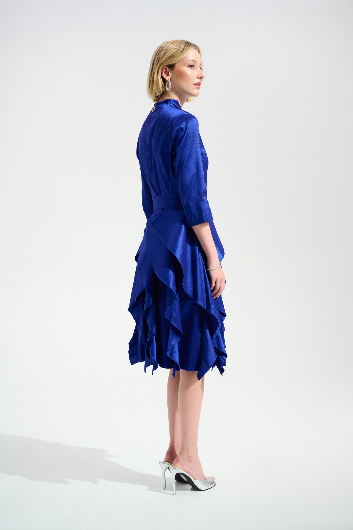 Joseph Ribkoff Signature | Stretch Taffeta Fit And Flare Dress With Cascading Ruffle Skirt