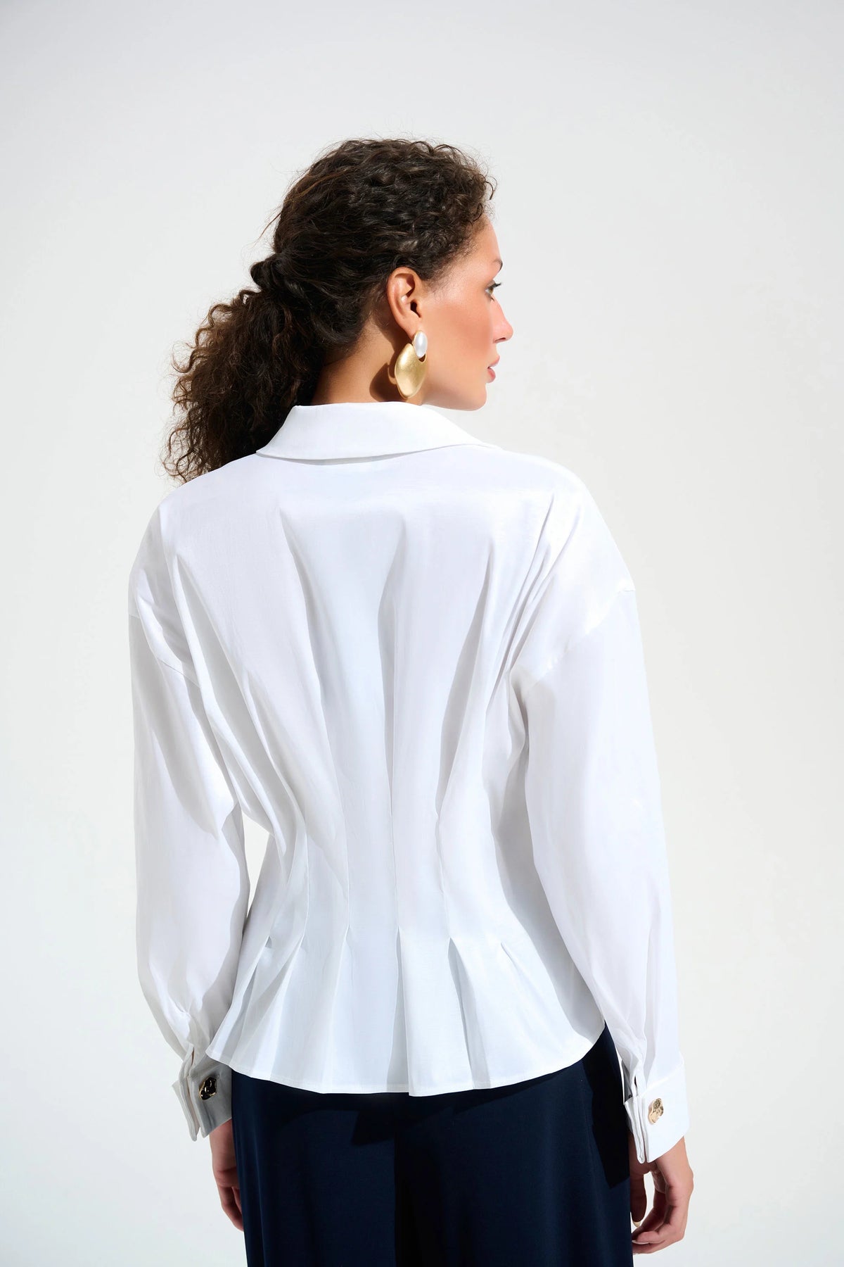 Joseph Ribkoff Vanilla Signature | Stretch Taffeta Fit And Flare Blouse With Chain Link Button Cuffs