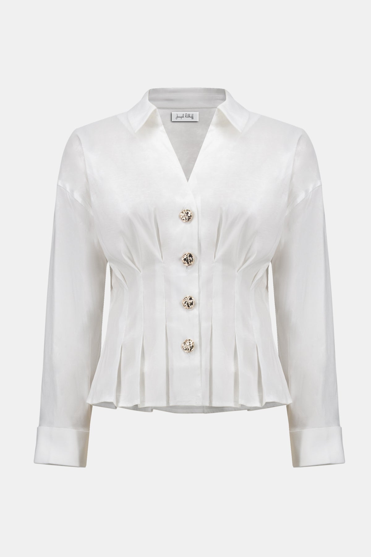 Joseph Ribkoff Vanilla Signature | Stretch Taffeta Fit And Flare Blouse With Chain Link Button Cuffs