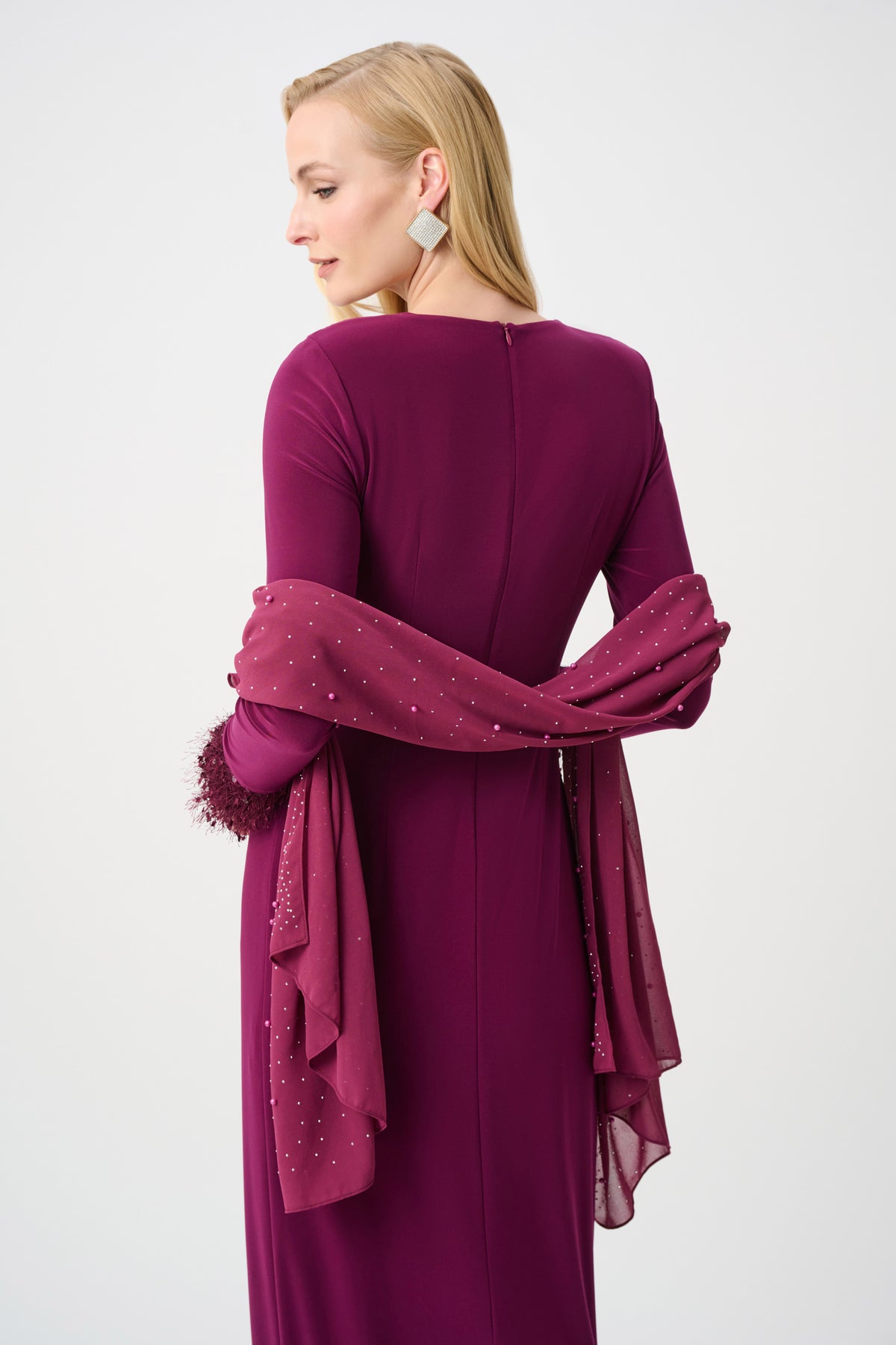 Joseph Ribkoff Berry Burst Signature | Chiffon Rectangular Scarf With Rhinestones and Pearls