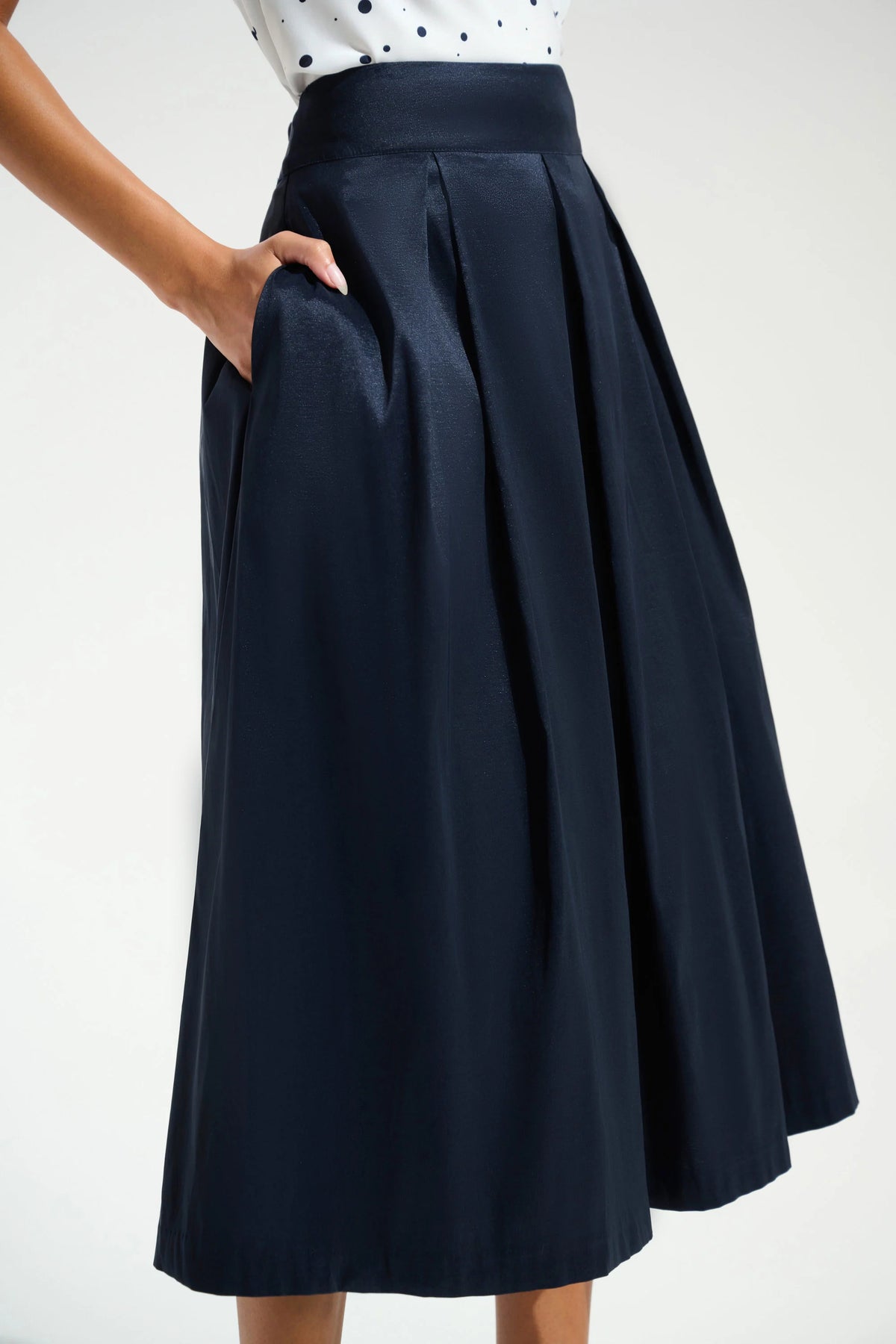 Joseph Ribkoff Midnight Blue Signature Stretch Taffeta Flared Skirt With Box Pleats