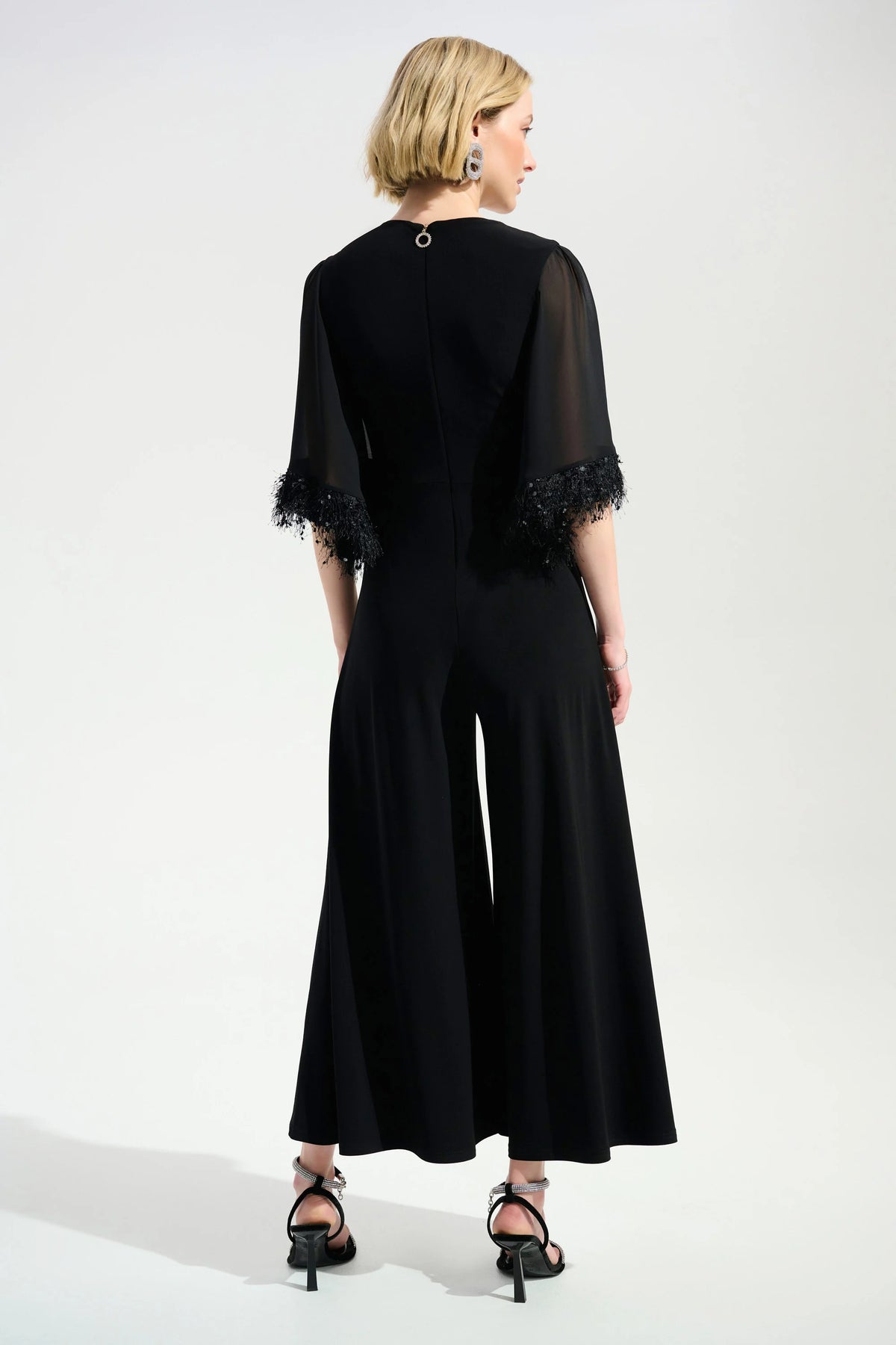 Joseph Ribkoff Black Signature | Silky Knit Wide Leg Jumpsuit With Chiffon Sleeves