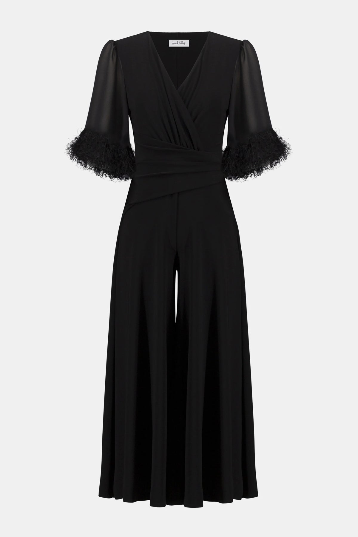 Joseph Ribkoff Black Signature | Silky Knit Wide Leg Jumpsuit With Chiffon Sleeves